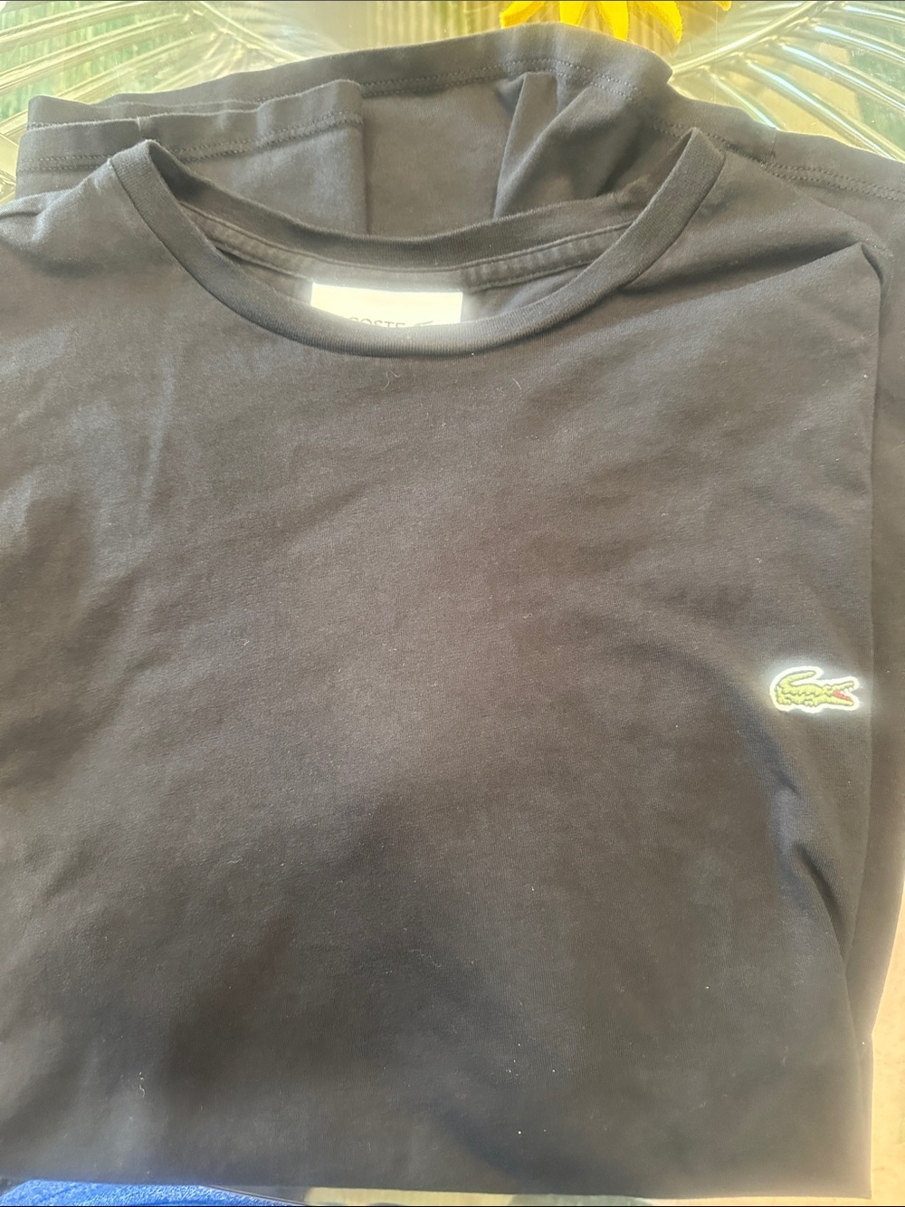 Lacoste Black Short Sleeve Crew Neck Tee with Croc Patch